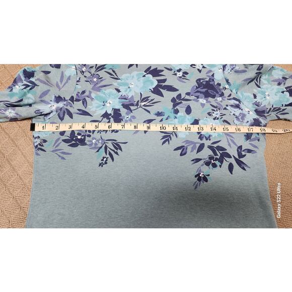 Cj Banks VTG Light Blue, Dark Blue  Long Sleeve Floral T Shirt Womens Size Small - Picture 9 of 11